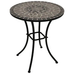 Bistrotisch 60 Cm Rund Mit Eisengestell - Tischplatte Mosaik Grau