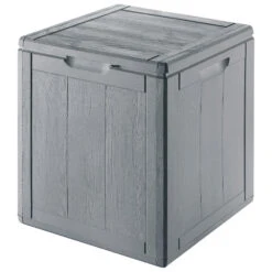 Aufbewahrungsbox 90 Liter Aus Grauem Kunststoff Mit Holzoptik