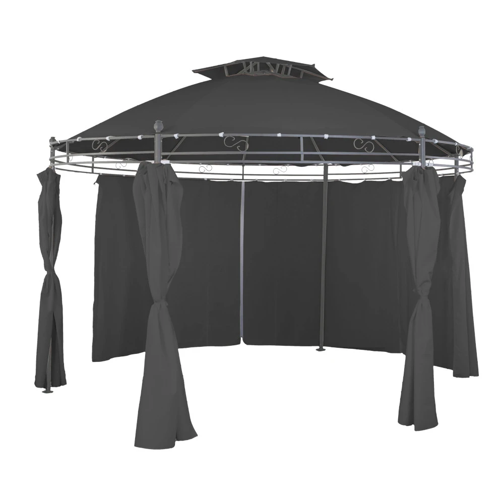 Pavillon Rund Ă350 Cm In Steingrau Aus Stahl Mit Dach Aus Polyester