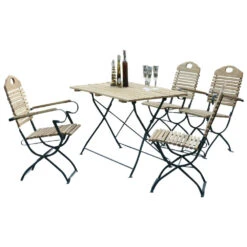 Gartensitzgruppe BAD TÖLZ 5-teilig Armlehnen Robinie Stahl Moosgrün Klappbar