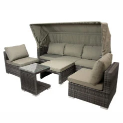 Garten-Lounge-Set Manacor 5-teilig, Polyrattan, Grau