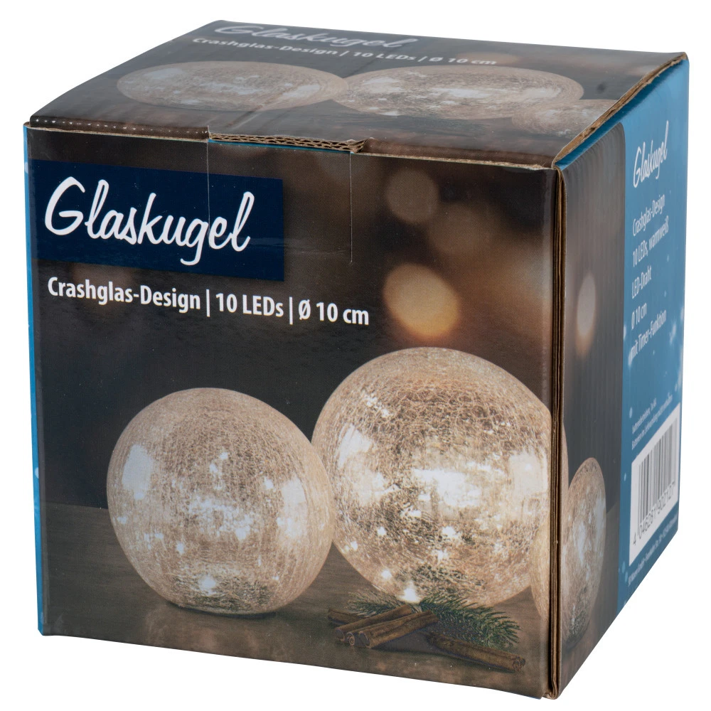 LED-Crashglas Kugel Ø 10 Cm Batteriebetrieben Mit 10 Warmweißen LEDs - Image 2
