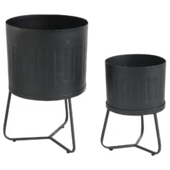 Blumentopf-Set 2-teilig Aus Grauem Eisen Mit Gestell