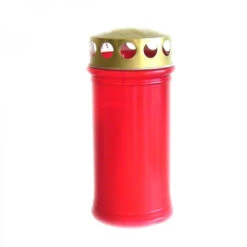 Grablicht Ø 5,5 X 12 Cm 120 G Aus Rotem Kunststoff Mit Golddeckel