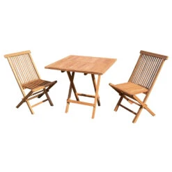 Balkonset 3-teilig Teakholz Gartentisch Und Zwei Gartenstühle