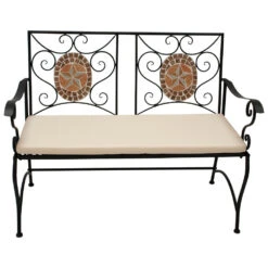 Gartenbank 2-Sitzer Mit Eisengestell Und Mosaik-Verzierung In Terracotta