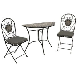 Bistroset 3-teilig - 2 Klappstühle Und Ein Halbrunder Mosaik-Tisch