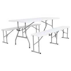 Gartengarnitur 3-teilig, 1 Tisch 2 Bänke, Klappbar Im Kofferformat