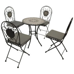 Bistroset 5-teilig - 4 Klappstühle Und Ein Runder Mosaik-Tisch