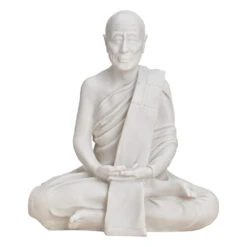 Dekofigur Mönch 30 Cm Sitzend Aus Polyresin In Weiß, Bemalbar