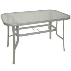 Gartentisch 70 X 120 X 73 Cm, Stahl, Glasplatte, Silber